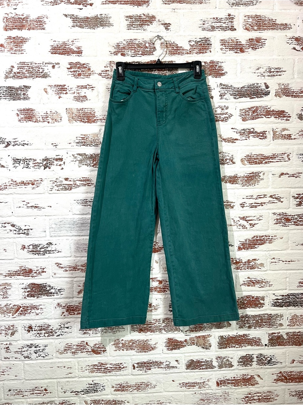 Entro Green Wide Leg Crop Jeans Pants Women’s High Rise Stretch Size S